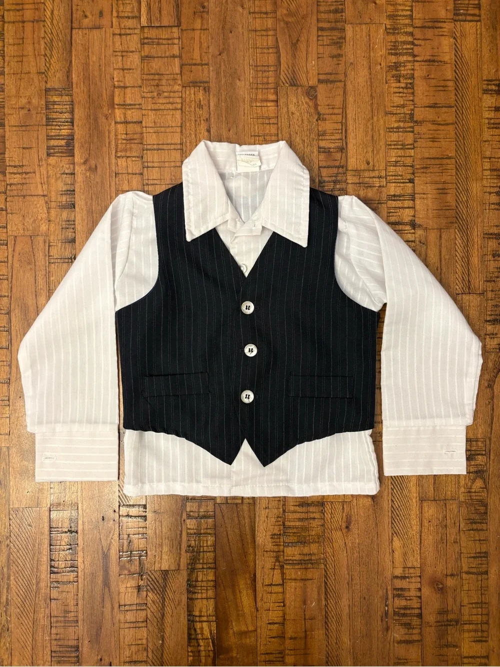 Vintage Happy Fella Toddler Boys Vest Shirt Pants Suit Set
